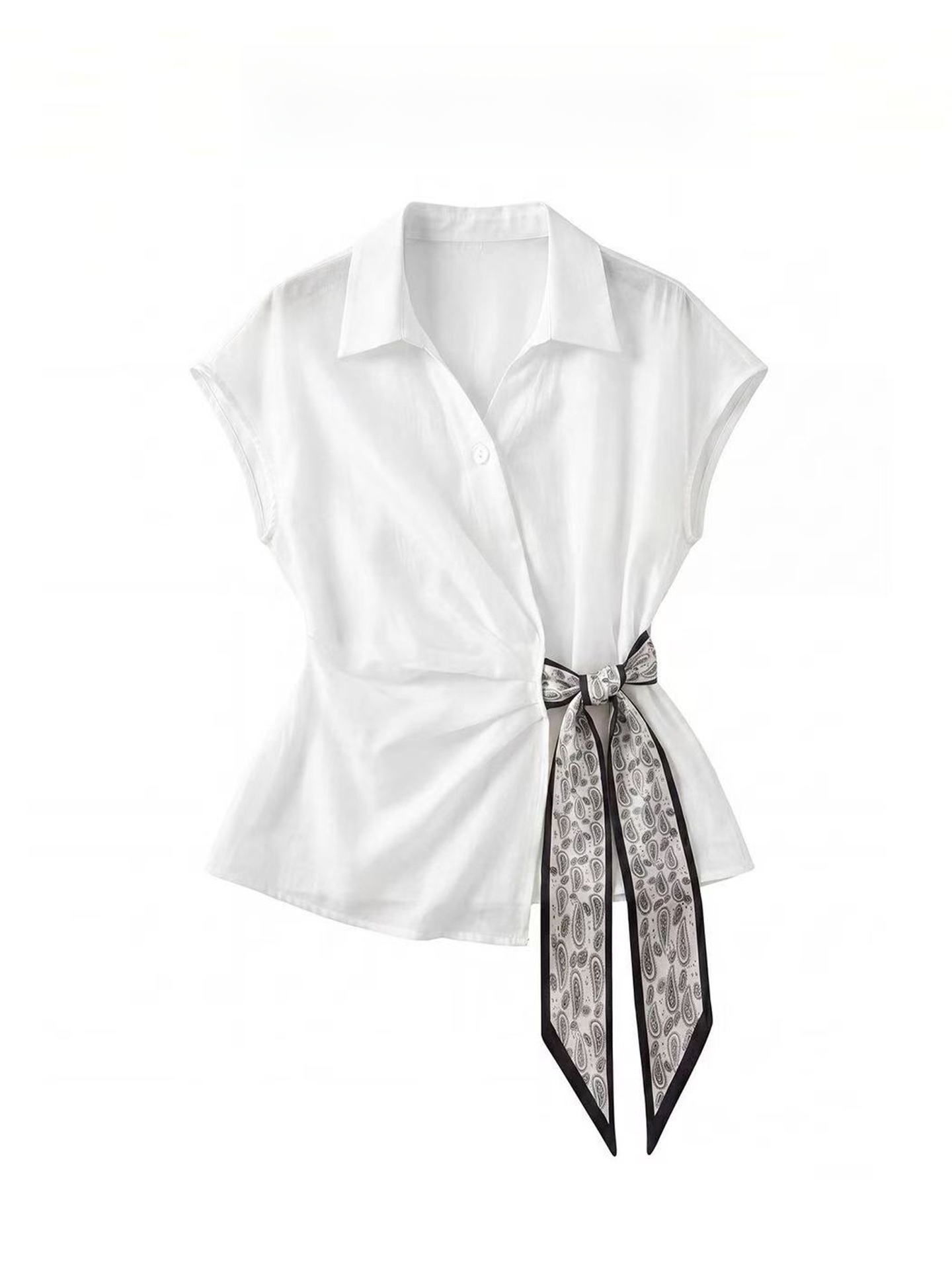 Elegant White Short Sleeve Shi - огляд і ціна Corset Waist Cinch